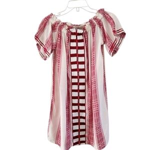 Bindu Red Cream Viscose Dress Embroidered Off Shoulders Womens Size M